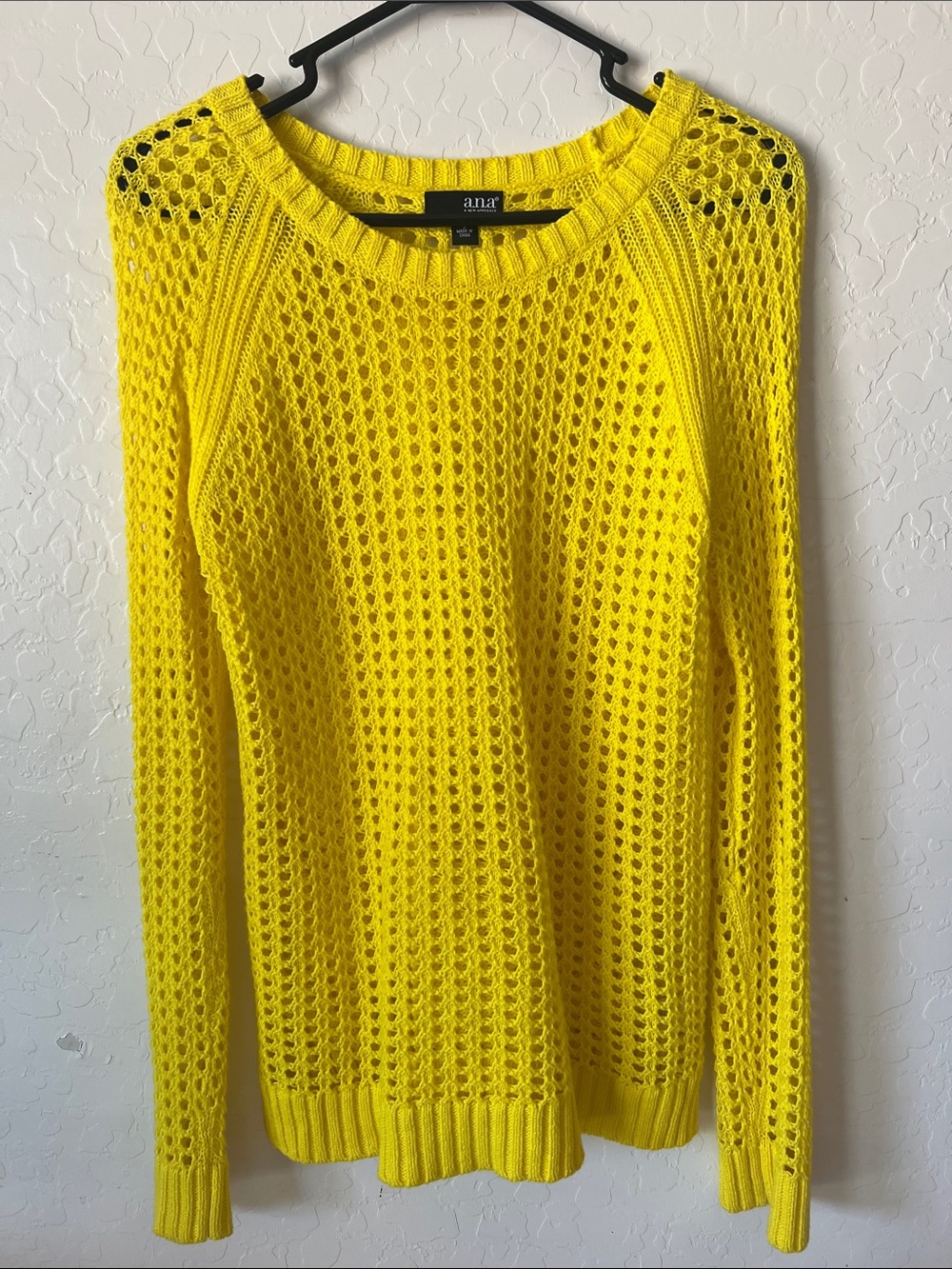 a.n.a Sunny Yellow Open-Knit Crewneck Sweater EUC